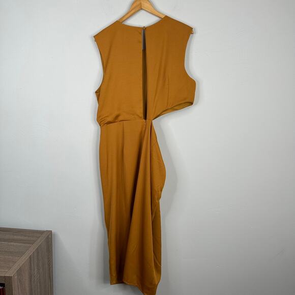 ASOS Golden Yellow Twist Front Satin Cutout Pencil Dress - Picture 7 of 11